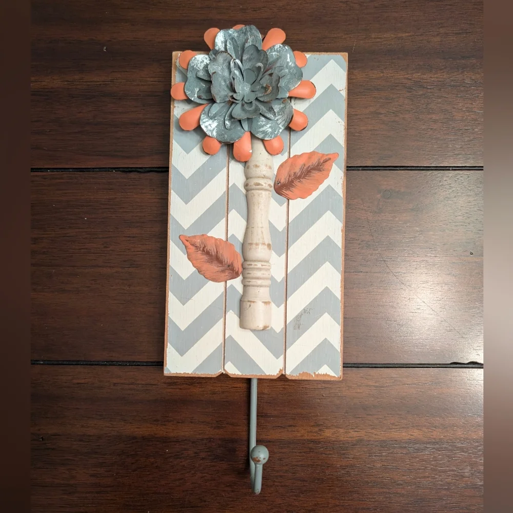 Chevron Wall Hook with Floral Accent